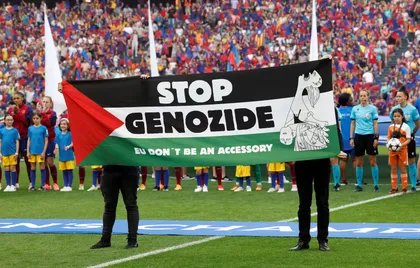 Banner Stop Genocide : EU dont' be an accessory