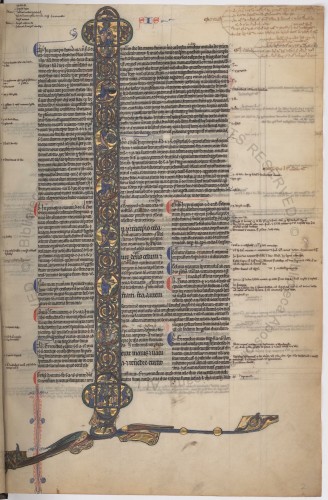 f.2r from Ott.lat.113.  a page of glossed bible with a large initial I through the entire text