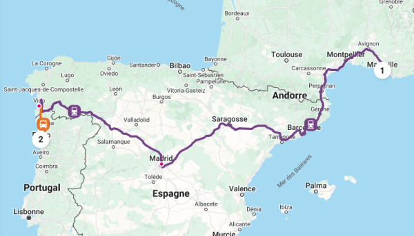 Train journey from Marseille to Porto, via Madrid