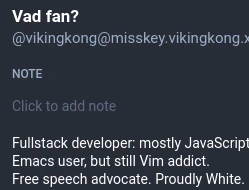 a screenshot of the user's profile to whom I'm replying. Of note: "Free speech advocate. Proudly White."
Gross.